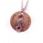 Silver Seahorse Pendant Hand Stamped Necklace..