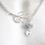 Sterling Silver Bird Initial Leaf Necklace..