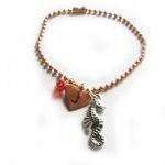 Seahorse Initial Anklet Hand Stamped Charm Anklet..