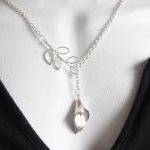Calla Lily Lariat Leaf Necklace Silver Filled..