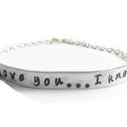 I love you I know Star Wars Quote Hand Stamped Bracelet Silver Plated Chain linked Jewelry