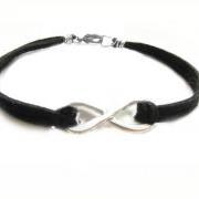 Hammered Knot Infinity Bracelet Unisex Wire Wrapped Black Leather Suede wear two side