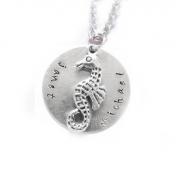 Silver Seahorse pendant Hand Stamped Necklace Personalized Jewelry chain choose Aluminum or Brass or Copper