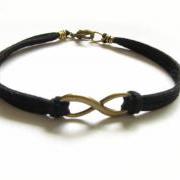 Bronze Infinity Bracelet Wire Wrapped Black Leather Suede Bronze Jewelry