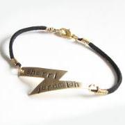 Harry Potter Lightning Bolt Bracelet Hand Stamped Black Suede Leather Personalized Jewelry