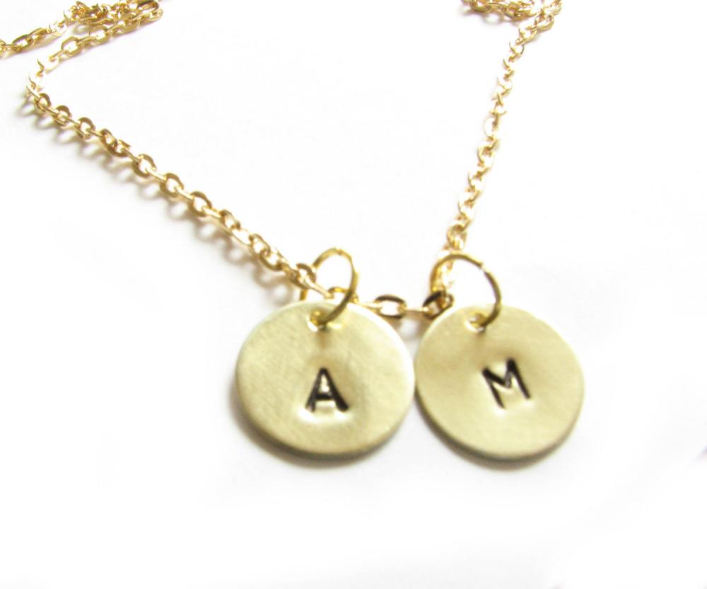 Brass Initial Necklace Hand Stamped Personalized Charm Wedding Bride