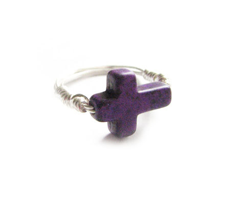 Purple Turquoise Cross Ring Wire Wrapped Any Size Custom Jewelry In Silver Gold Copper