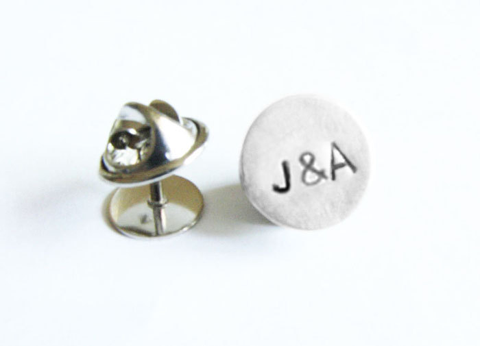 Tie Tack Monogram Lapel Pin Personalized Custom Accessory Gift For Groom Man Father Dad Groomsman Tux Studs