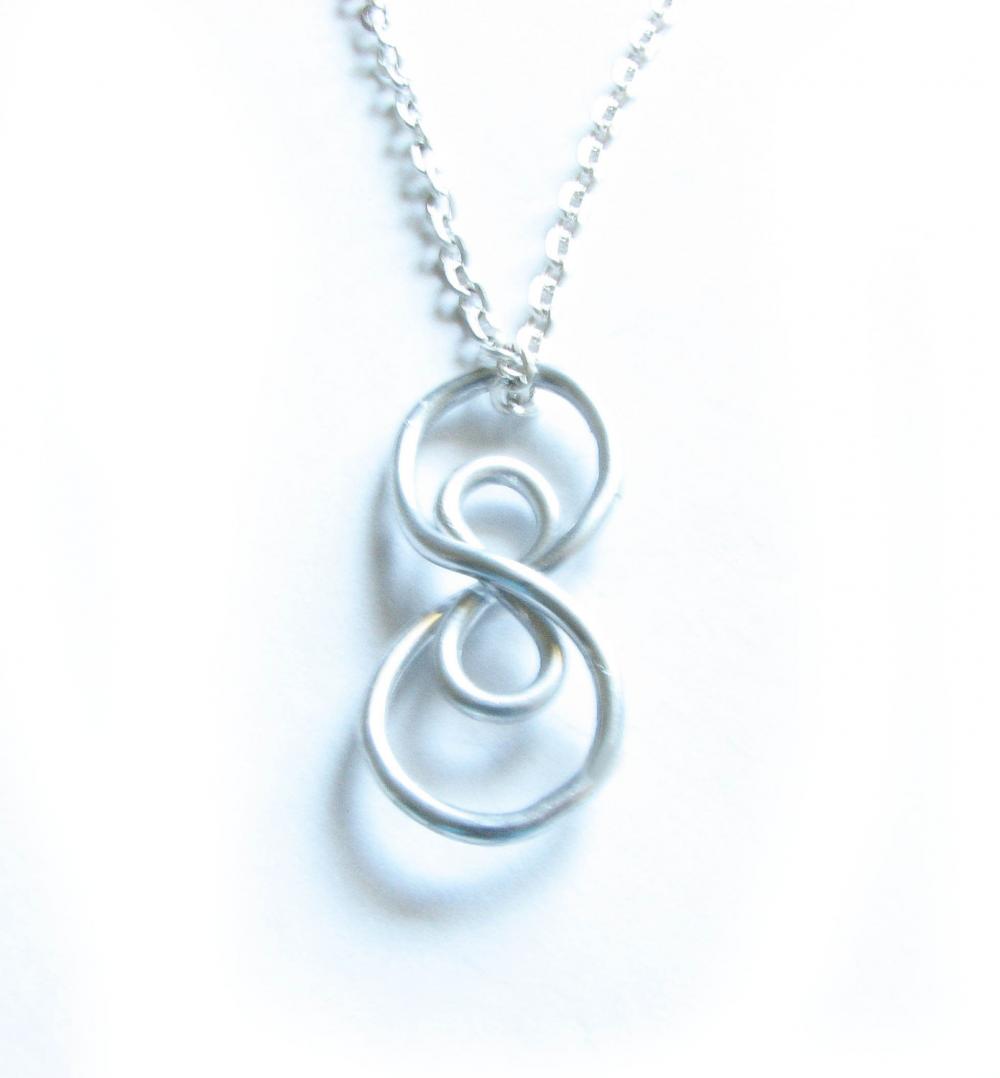 Silver Vertical Infinity Necklace Wire Wrapped Silver Plated Chain Jewelry