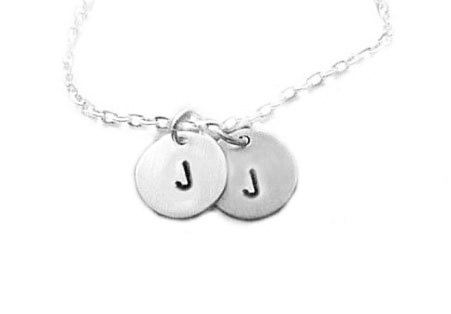 2 Initial Necklace Personalized Hand Stamped Pendant Charm wedding birthday girlfriend wife Aluminum or Brass or Copper