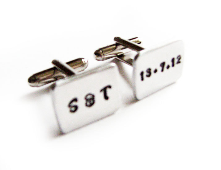 Monogram Initial Men Cufflinks Square Initial Metal Hand Stamped Initial Date Cufflinks Personalized Keepsake Gift For Him Guys Custom Wedding