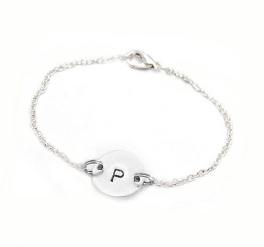 Custom Initial Bracelet Chain Customize Hand Stamped Personalized Circle Bracelet