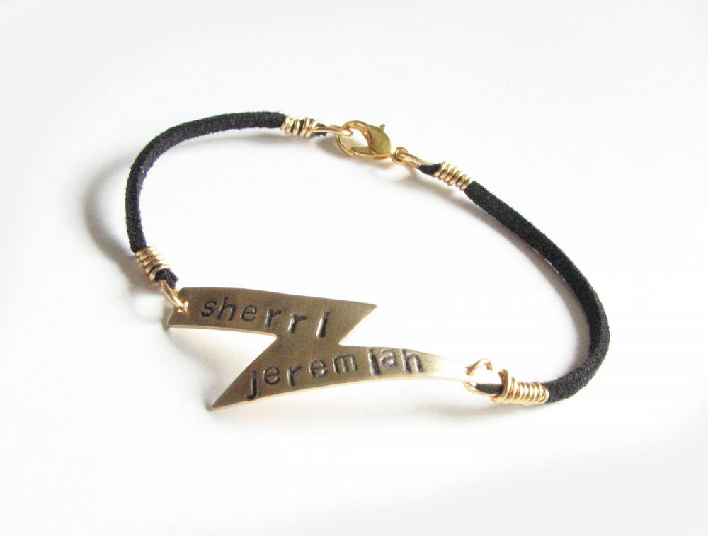 Harry Potter Lightning Bolt Bracelet Hand Stamped Black Suede Leather Personalized Jewelry