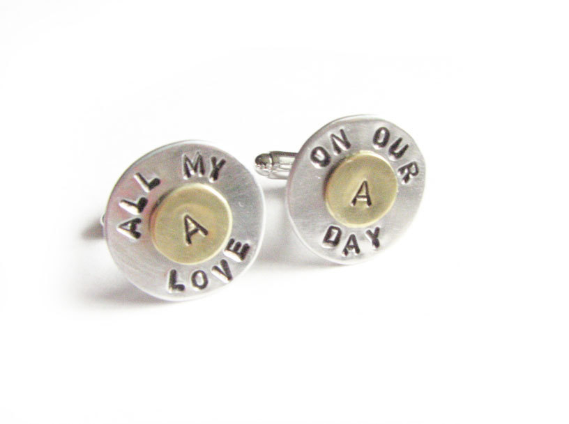 All My Love Initial Cufflinks Hand Stamped Men Cuff Links Personalized Keepsake Gift For Him Guys Wedding