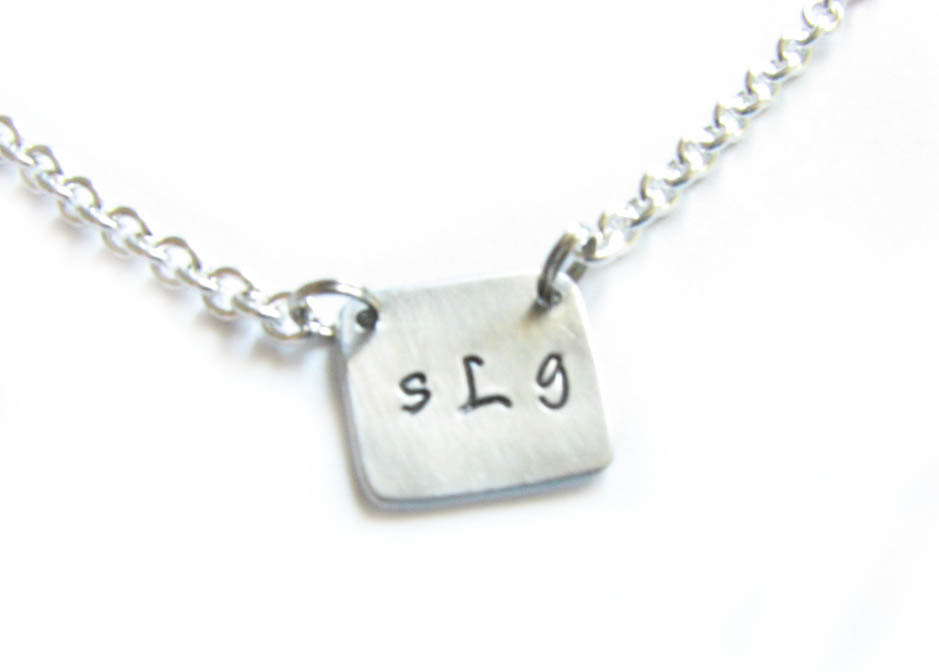Small Initial Necklace Custom Hand Stamped Monogram Pendant Personalized Aluminum Or Brass