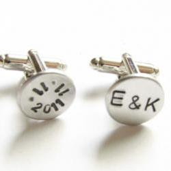 Date Initial Hand Stamped Wedding Cufflinks personalized keepsake gift for him guys custom cuff links