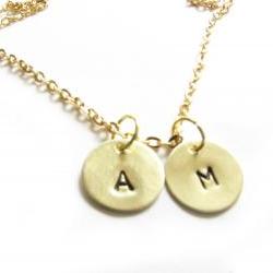 Brass Initial Necklace Hand Stamped Personalized Charm wedding bride